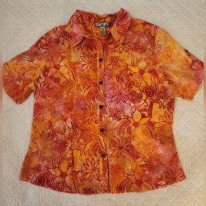 Ladies Caribbean Joe Vibrant Floral Button Down Shirt